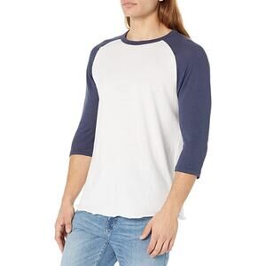 Alternative Men's White & Navy Blue Keeper Baseball Tee Shirt, Size Small